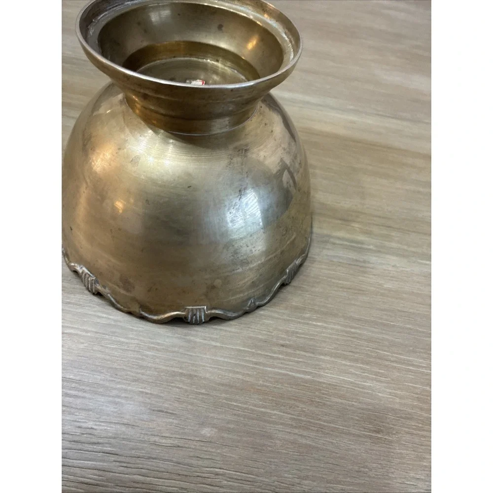 Solid Brass Bowl Scalloped Rim Pedestal Base VTG 6